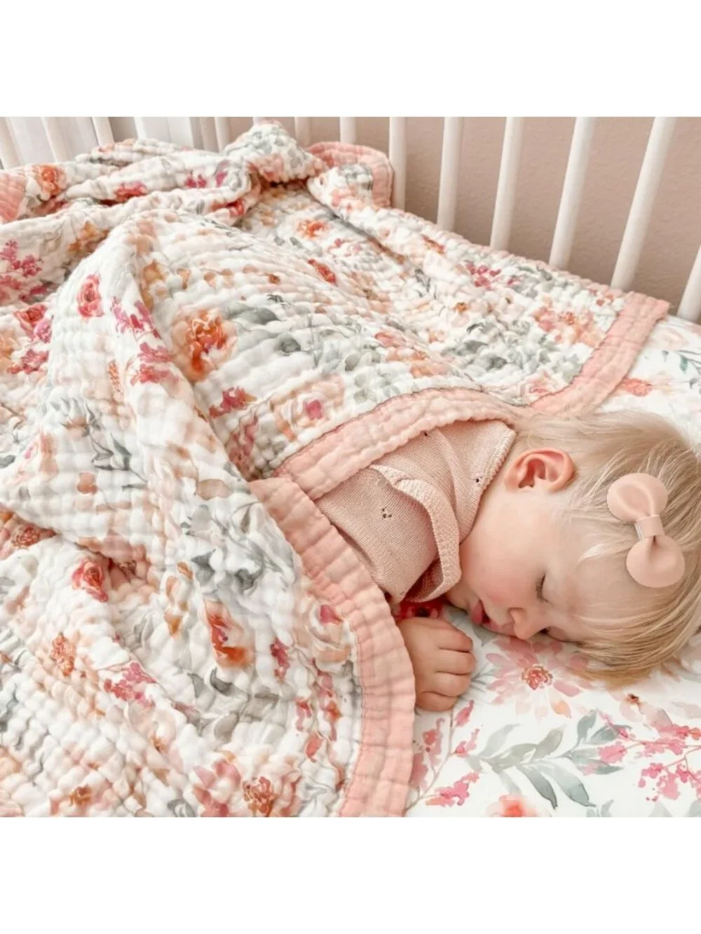 Soft Reversible Muslin Baby Blanket 48x48 - 100% Cotton, Lightweight Quilt for